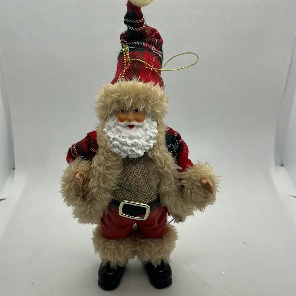 Old World Santa Claus Ornament Plaid Red 7”